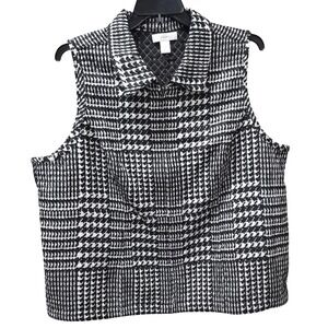 CJ Banks Houndstooth Vest Womens 2X Black White Sleeveless Quilted‎ Reversible